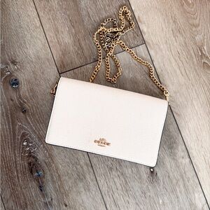 Coach Pebbled Leather Chain Wallet in Cream